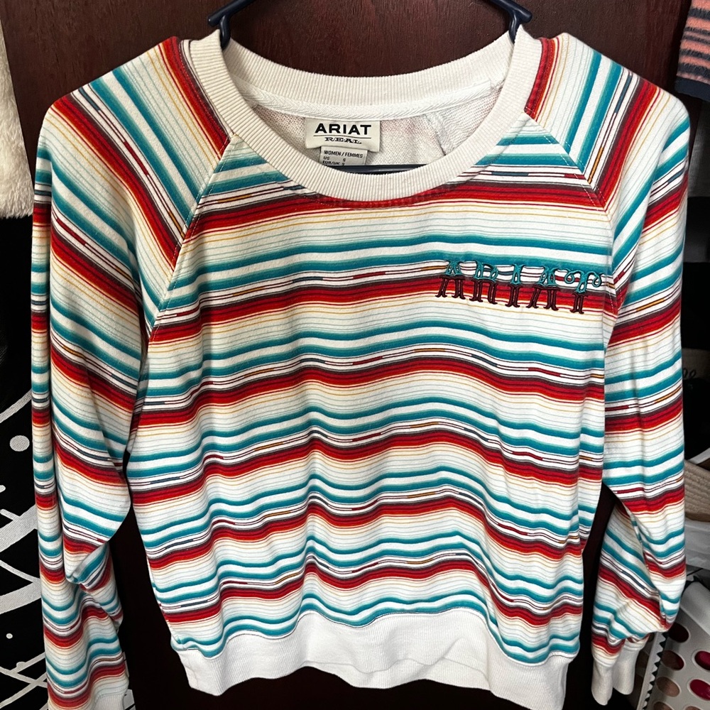 Ariat Women’s Striped Crewneck Sweater — White, Red & Teal